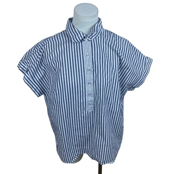 Talbots Womens Striped Cotton Top Petite  Button-Front Collar Size L - Picture 1 of 9